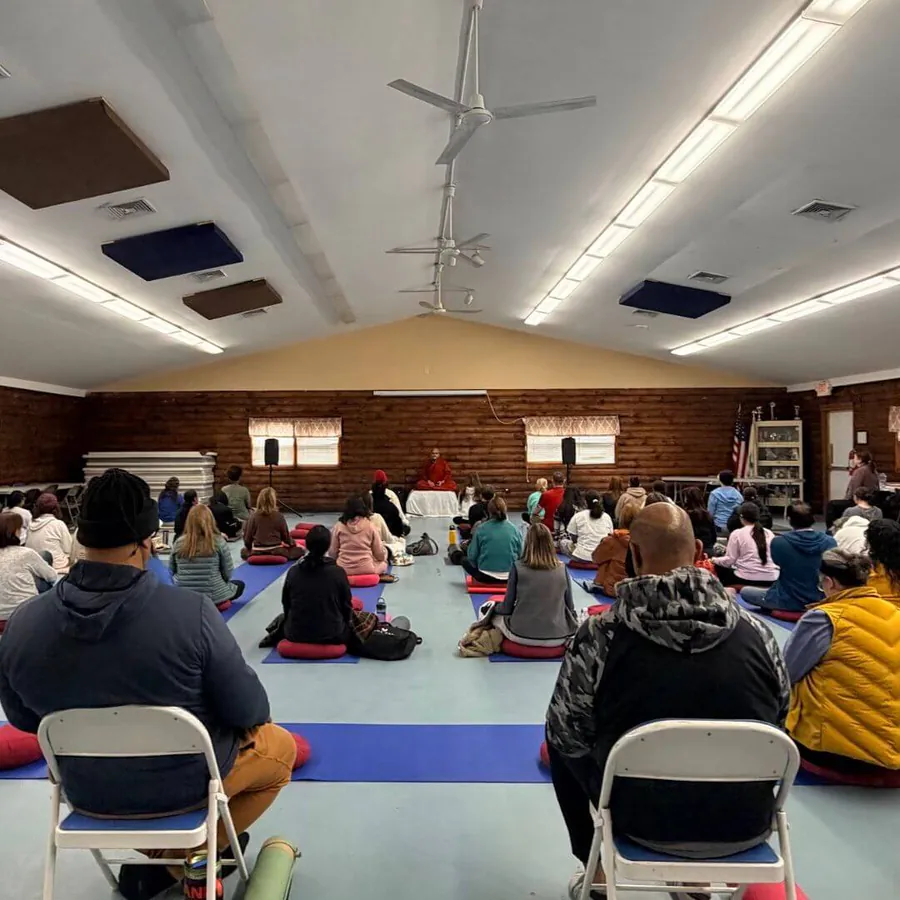 Retreat group meditating together in the hall at Middlesex County 4-H, East Brunswick NJ