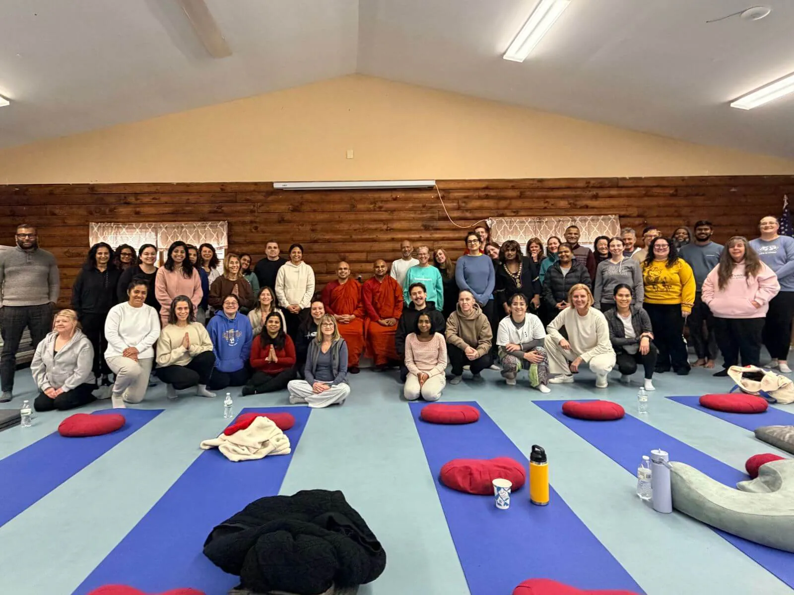Group photo of retreat participants with the monks at the 4-H Center in East Brunswick, New Jersey